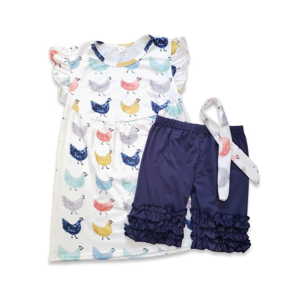 Girls XL 6/6X Chicken Boutique Dress Outfit Set Ruffle Shorts